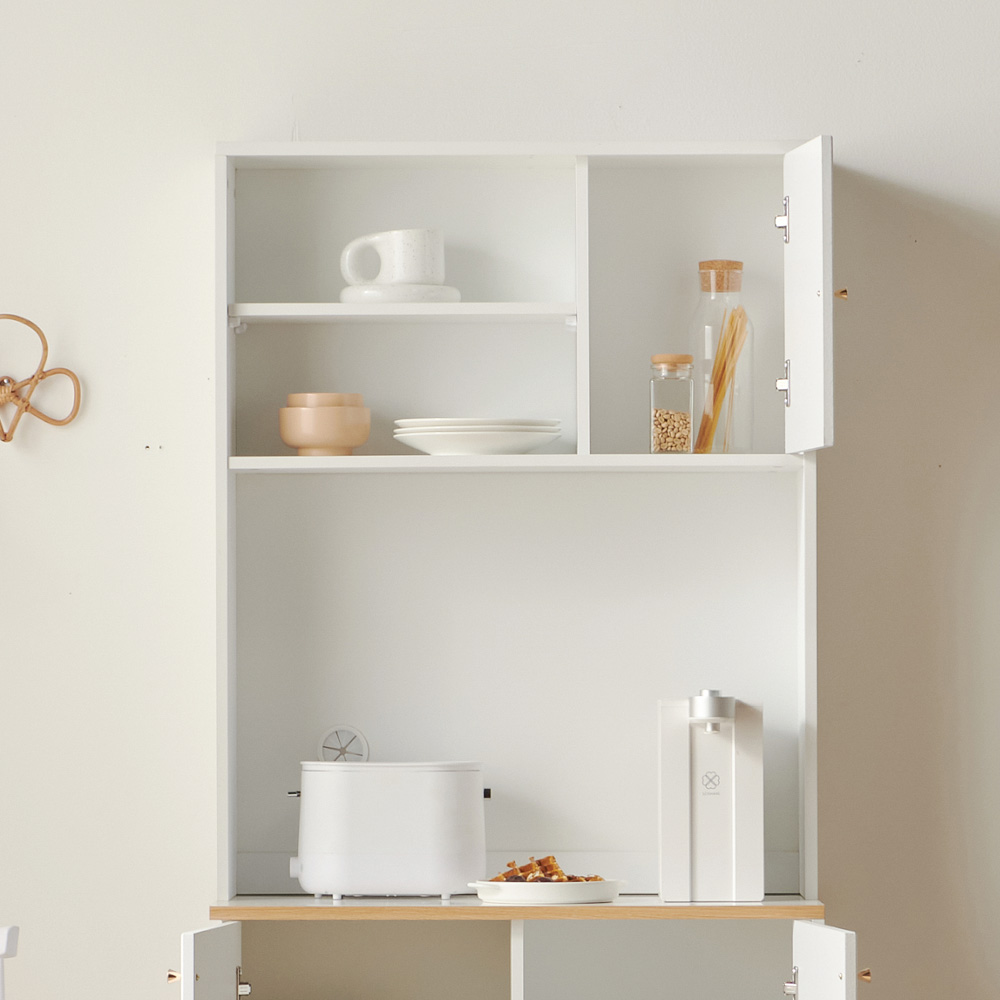 바랑 홈카페장 주방수납장 상부장 그릇장식장 팬트리 맘마존 선반 800x235x1010mm, 3단, 화이트 - 상세 이미지 2