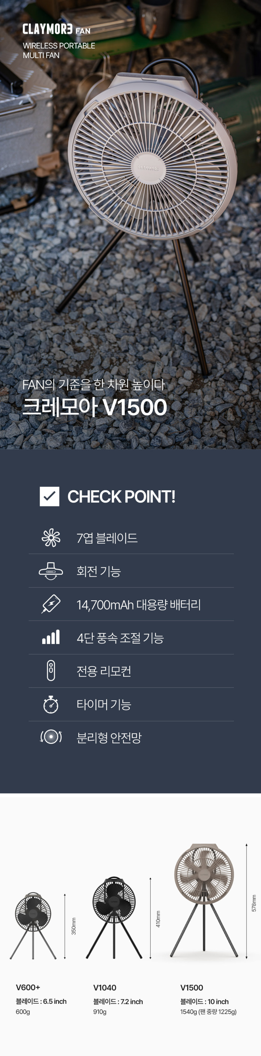 크레모아 V1500 무선 선풍기 써큘레이터 서큘레이터 회전 판매처 상세 정보 이미지 4
