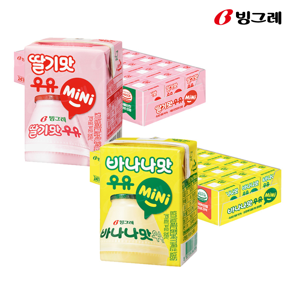 빙그레 바나나맛/딸기맛 mini 우유 120ml 48팩 /따옴 유기농주스 3종 - 상세 이미지 2
