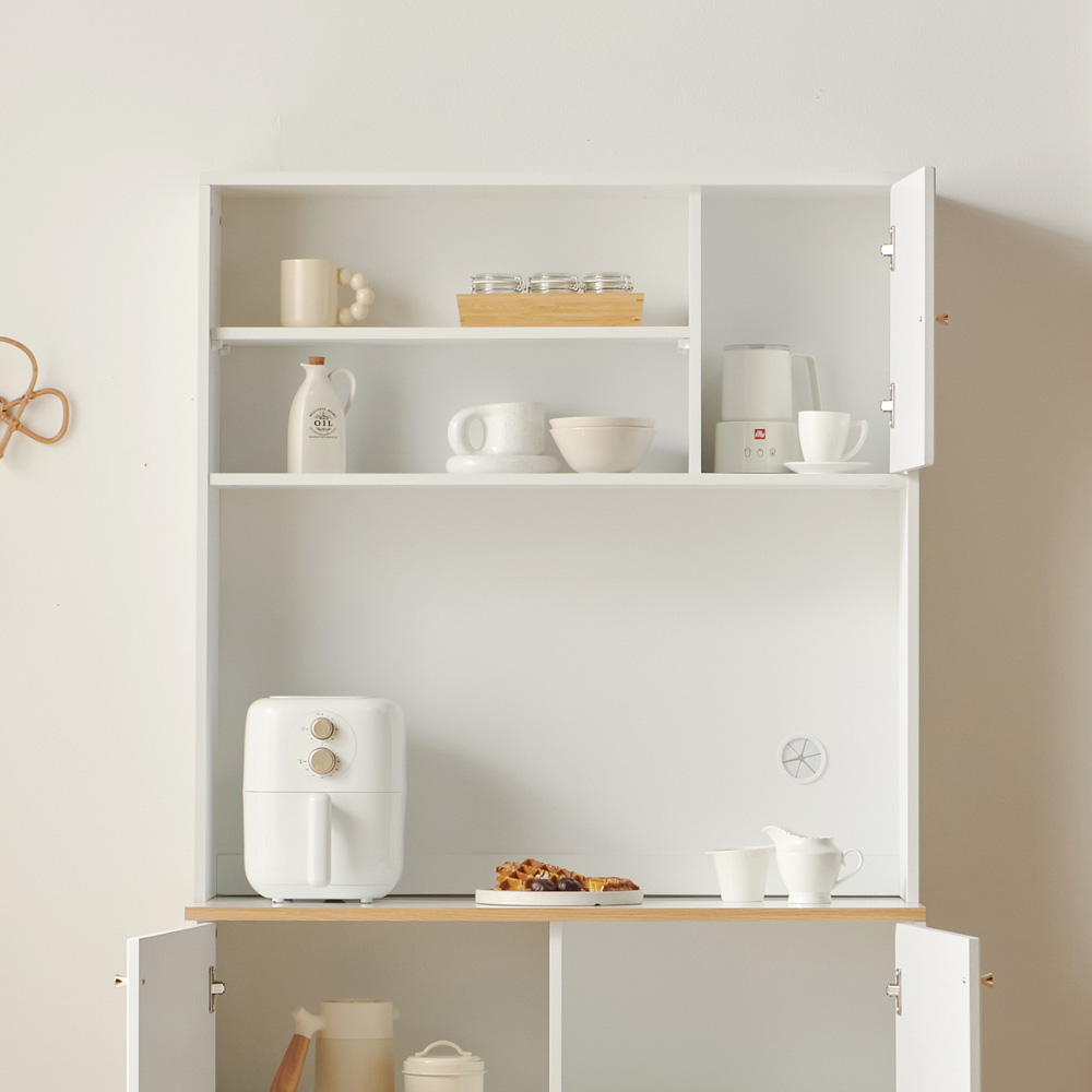 바랑 홈카페장 주방수납장 상부장 그릇장식장 팬트리 맘마존 선반 1000x235x1010mm, 3단, 화이트 - 상세 이미지 3
