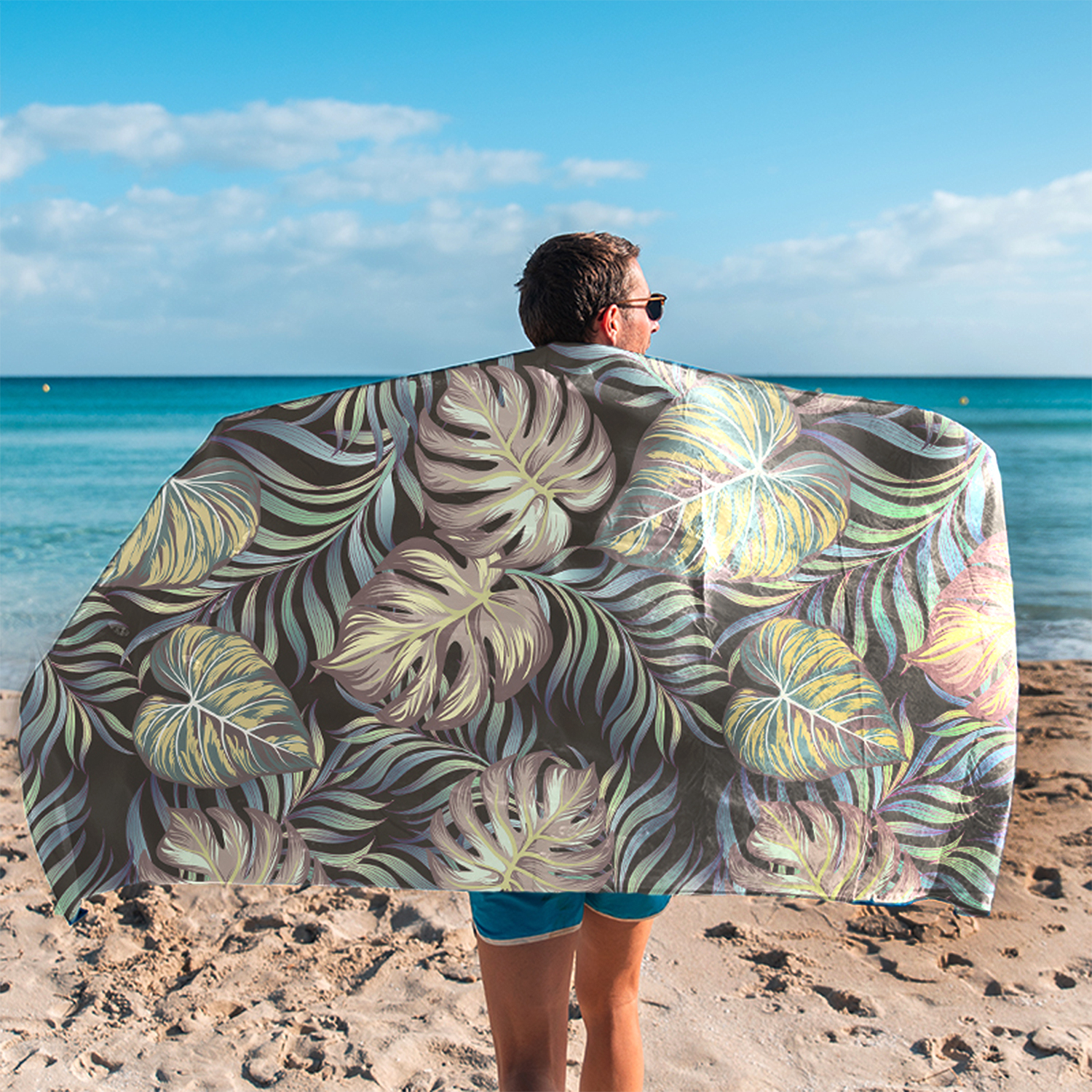 트로피칼 비치타월 파우치 극세사 타월 대형 다용도 수건 바이올렛