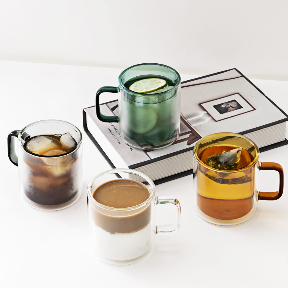 칼딘 홈카페 이중 내열 유리컵 더블월글라스 컬러풀 머그 컵 그레이