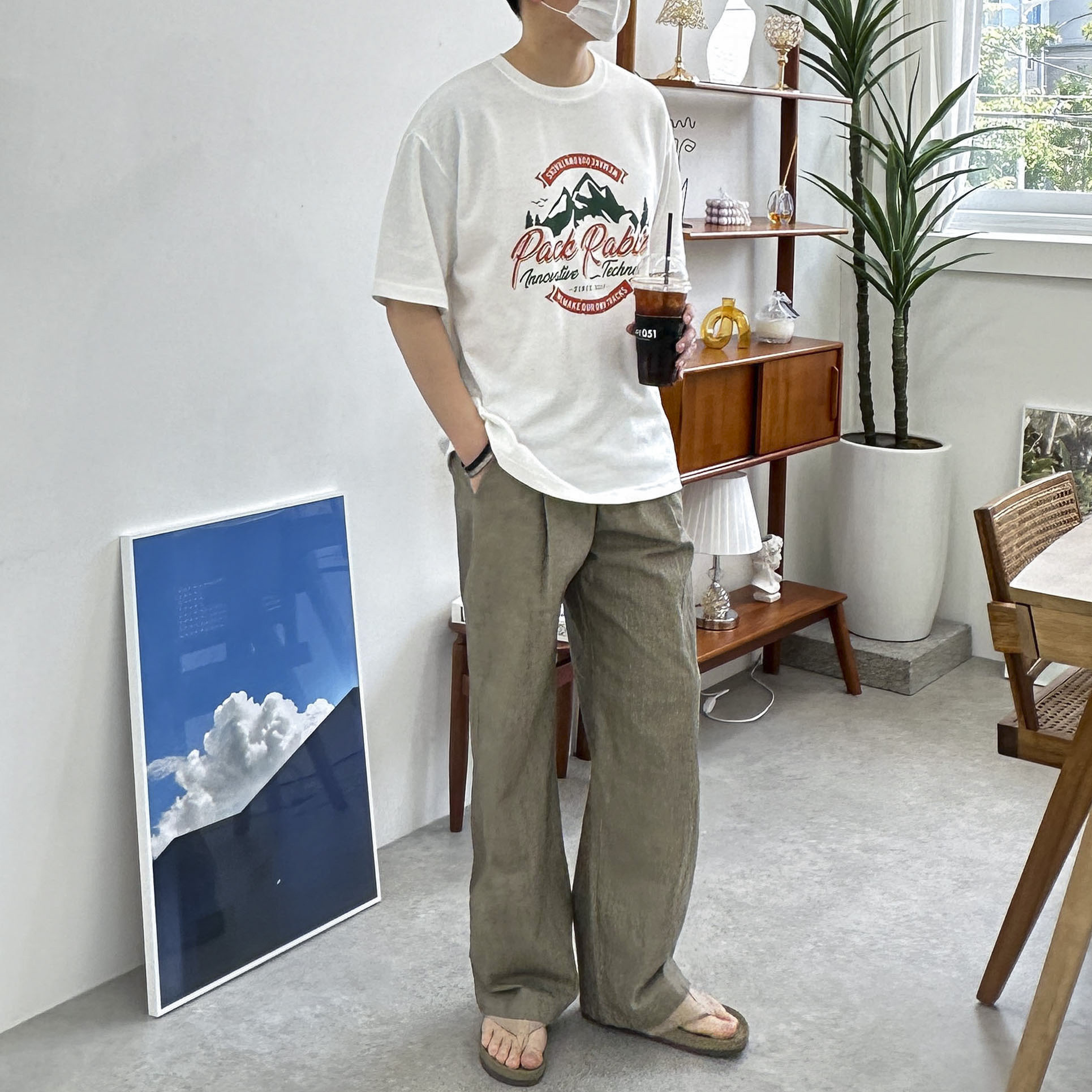 남자 여름 청바지 린넨 생지 원턱 밴딩 와이드 데님 팬츠 4color - 상세 이미지 5