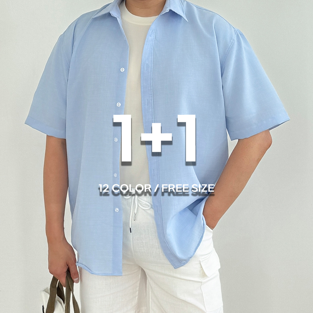 1+1 린넨남방 린넨반팔셔츠 - 메인 이미지