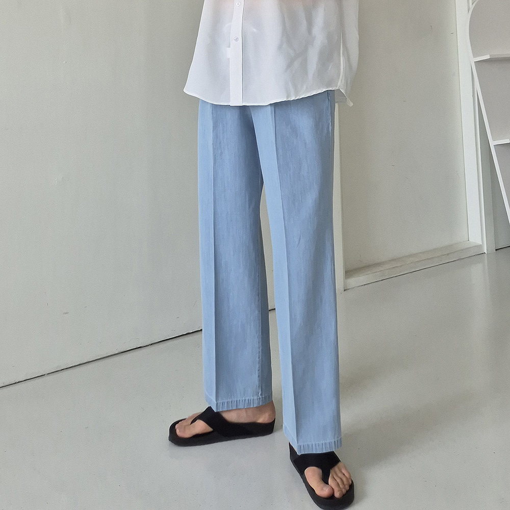 남자 아이스 와이드 청바지 여름 린넨 밴딩 남자 청바지