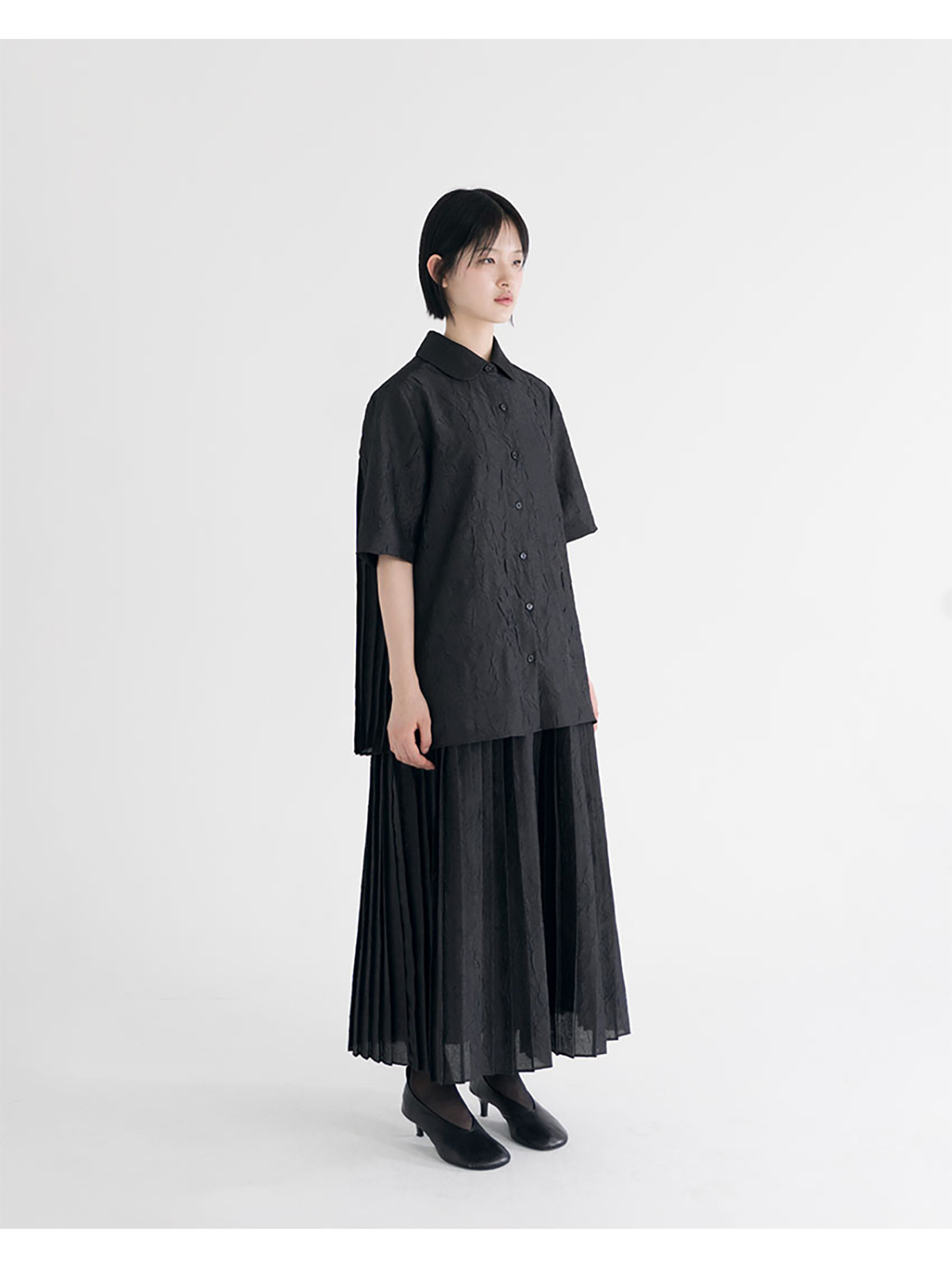 유노이아 EUNOIA CRINKLE PLEATS SKIRT BLACK : TRIPLESTORE