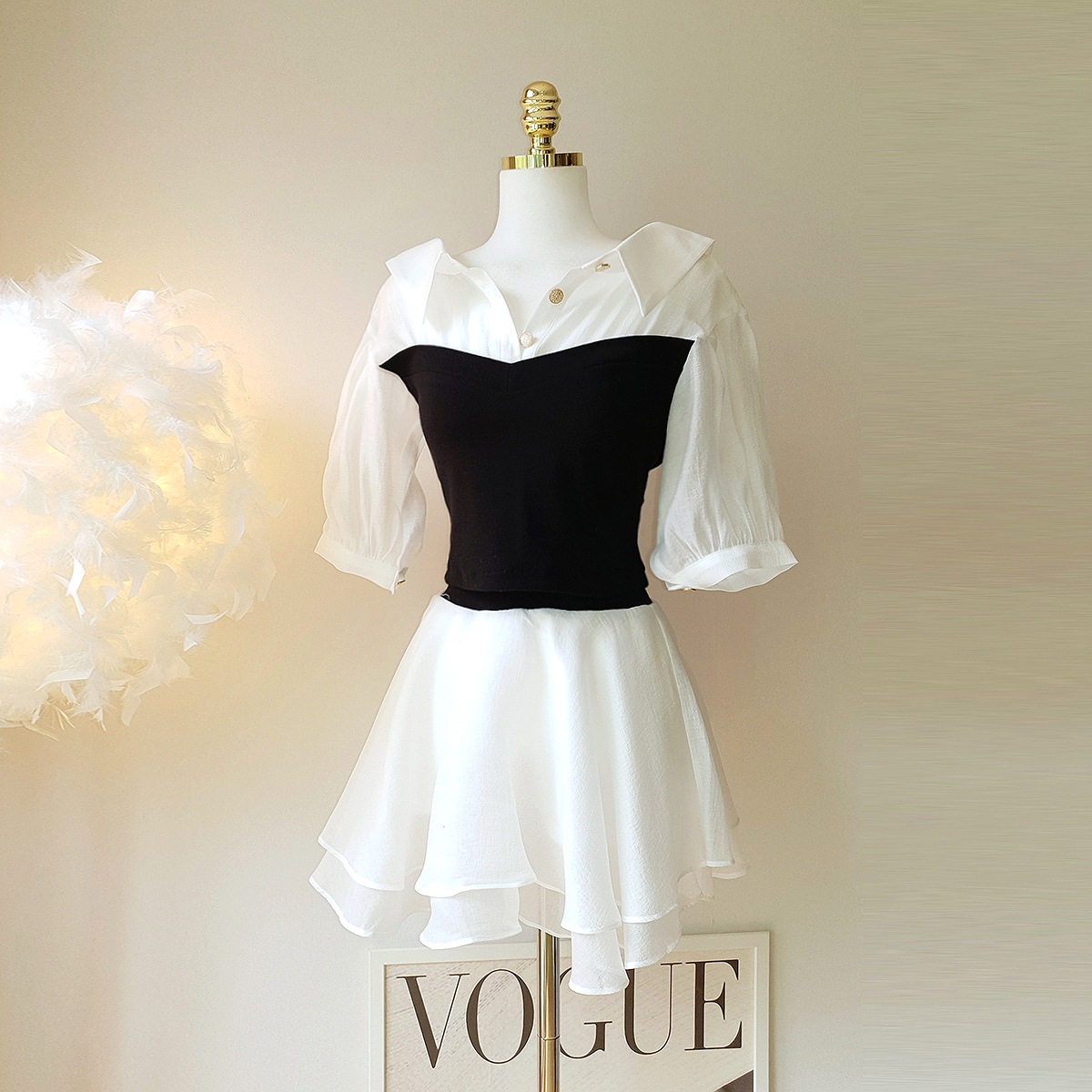 꾸라쥬 뷔스티에 셔츠 + 스커트 투피스 셋업 - 상세 이미지 3