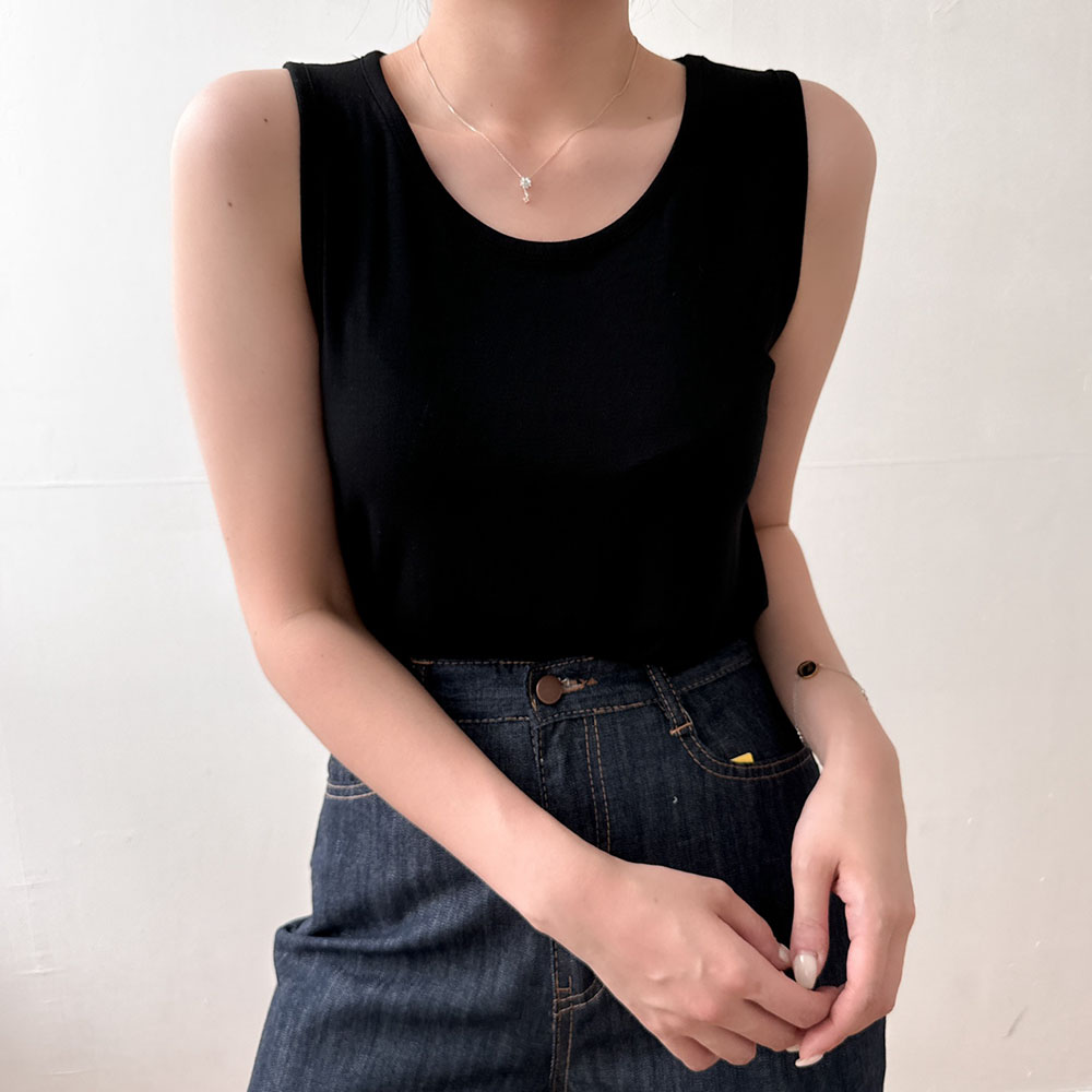 민소매 레이온 유넥 나시 티셔츠 - 상품 이미지
