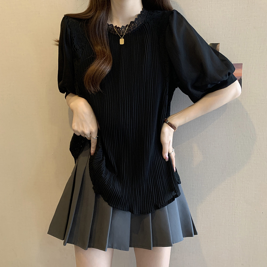 여자여자몰 여성미철철 뒷면플라워자수 앞면주름 레이스블라우스 여름 플리츠블라우스 이미지 8