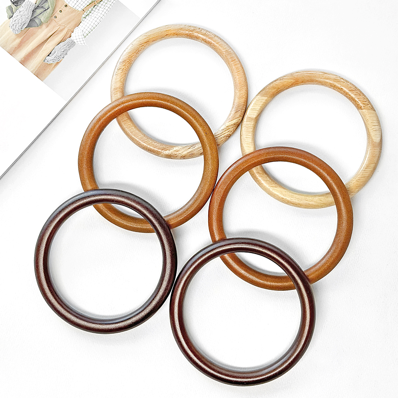 (1쌍) 12cm 원형 우드핸들 가방핸들 마크라메 가방 손잡이 - 상품 이미지