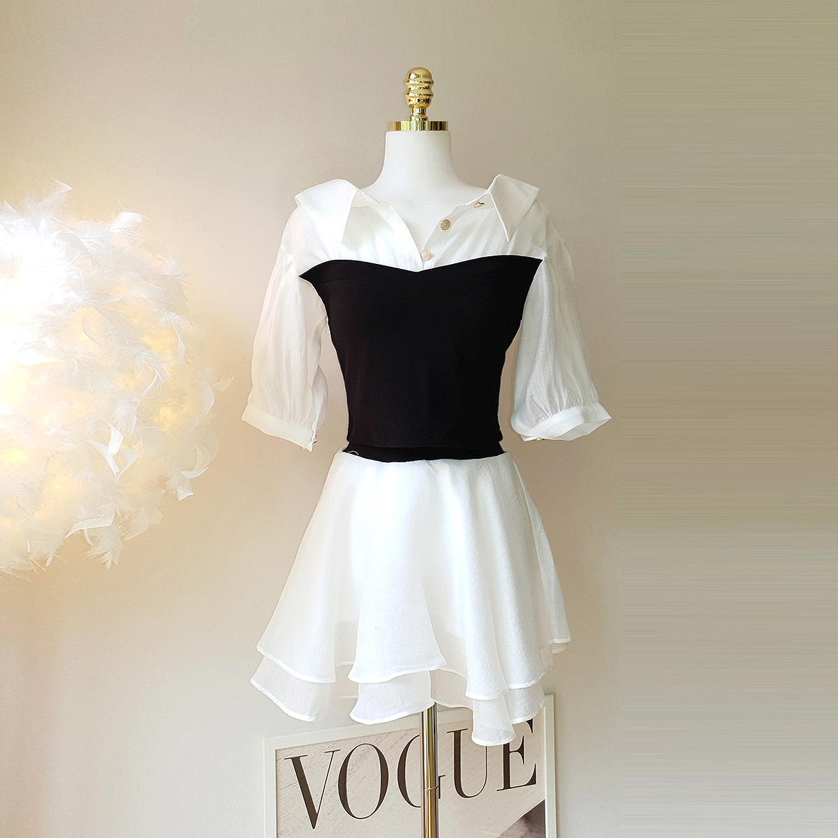 꾸라쥬 뷔스티에 셔츠 + 스커트 투피스 셋업 - 상품 이미지