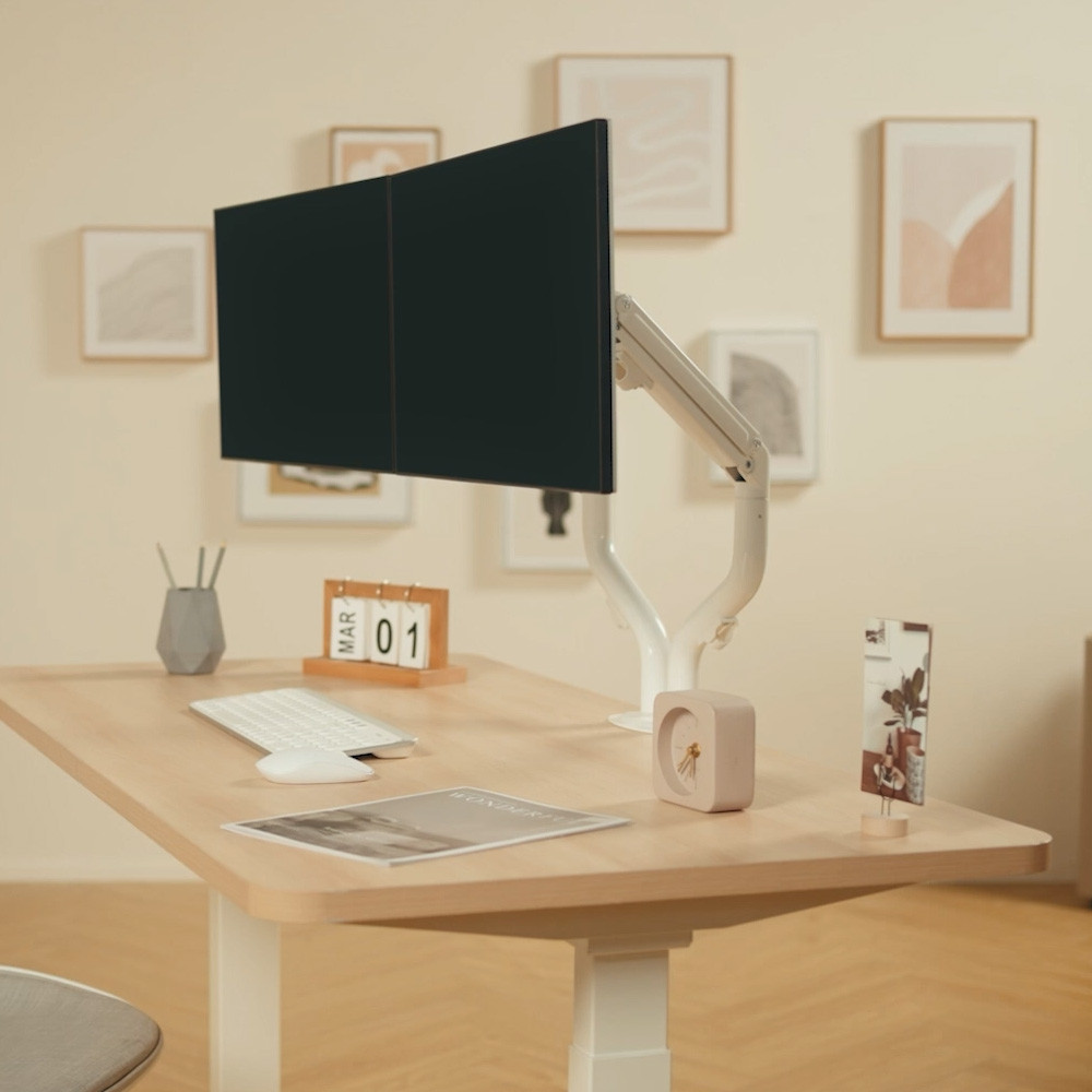 마운트뷰 듀얼 모니터암 화이트 더블 모니터 거치대
