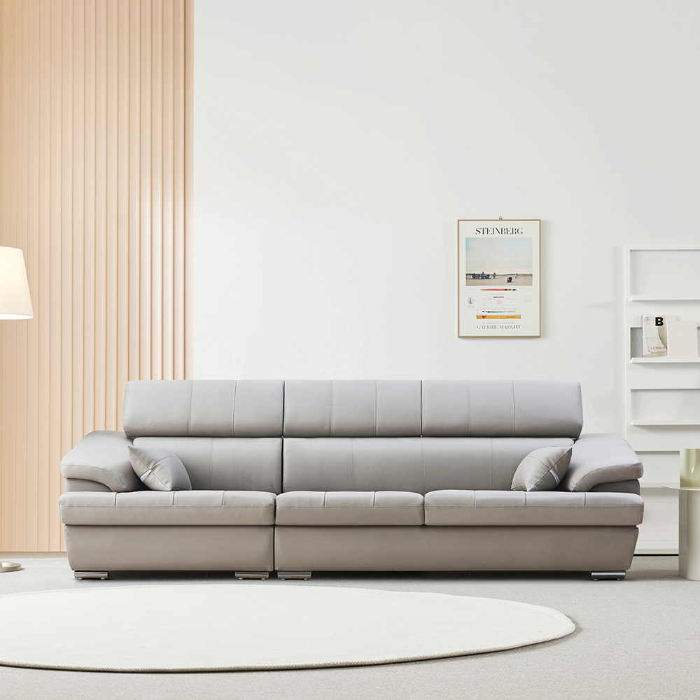 동서가구 플렉스 천연소가죽 4인소파 + 스툴미포함, 라이트그레이