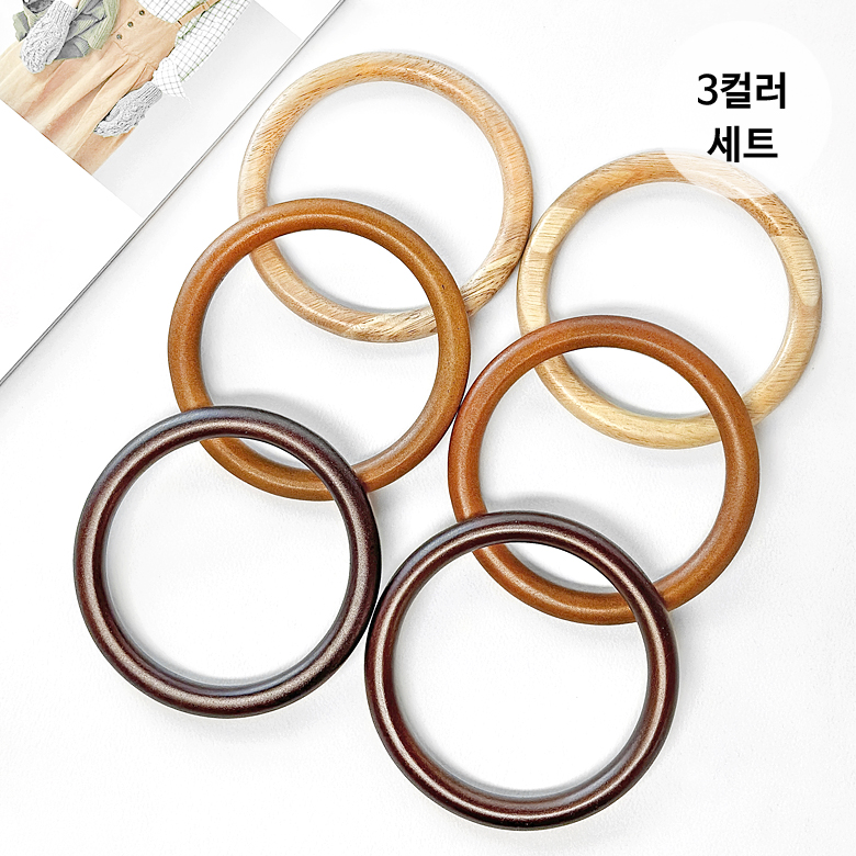 (3컬러세트) 12cm 원형 우드핸들 가방핸들 마크라메 가방 손잡이 - 상품 이미지