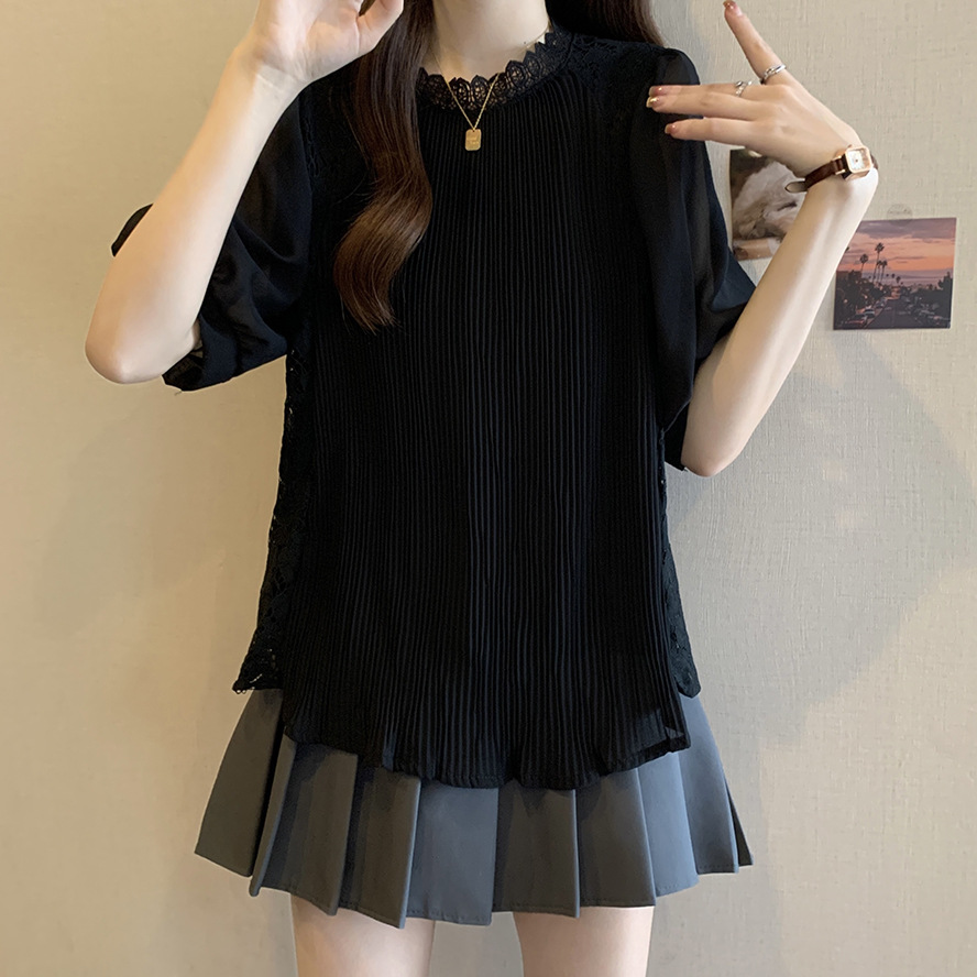 여자여자몰 여성미철철 뒷면플라워자수 앞면주름 레이스블라우스 여름 플리츠블라우스 이미지 6