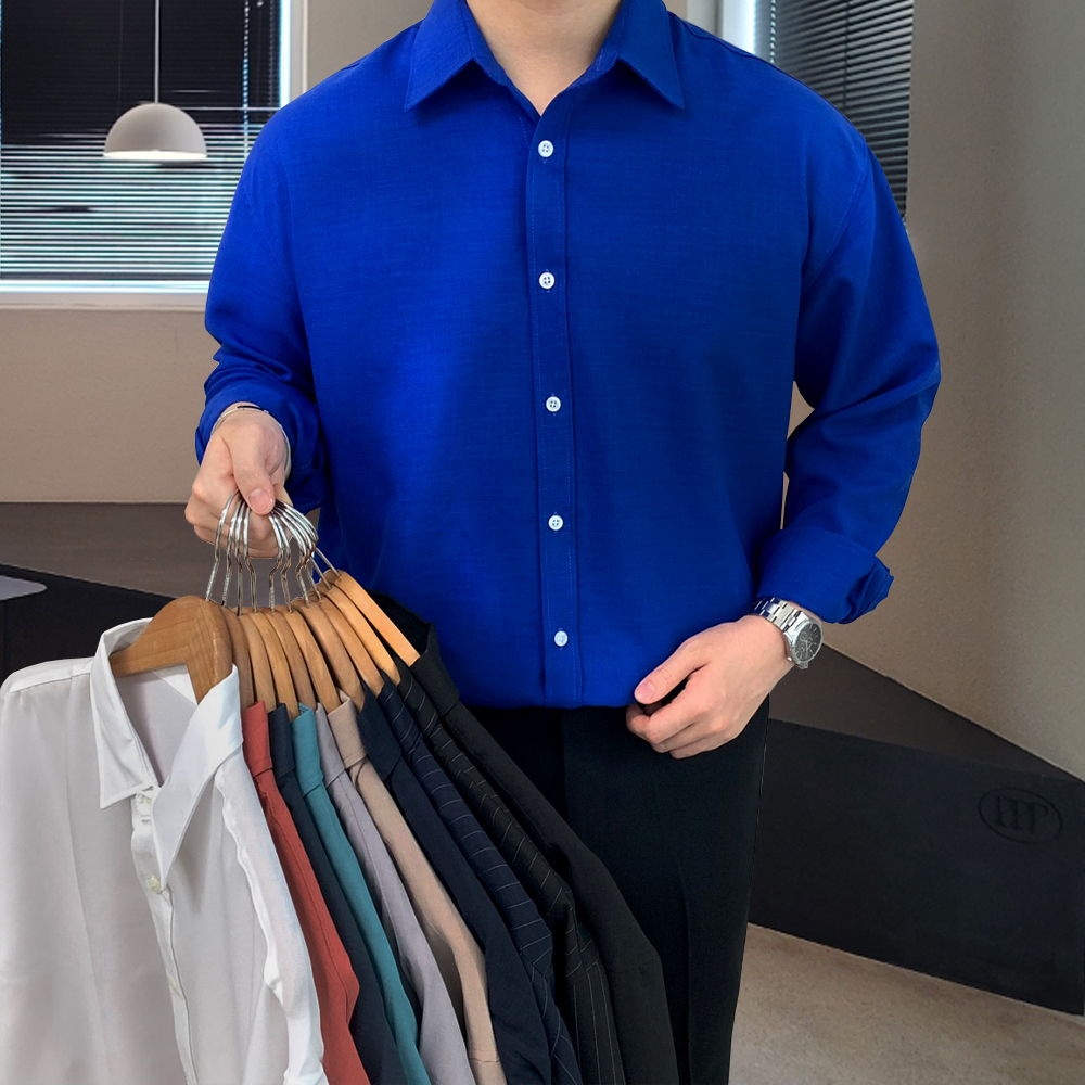 남자 린넨 셔츠 오버핏 여름 폴리 구김없는 링클프리 빅사이즈 남방 와이셔츠 제품 이미지