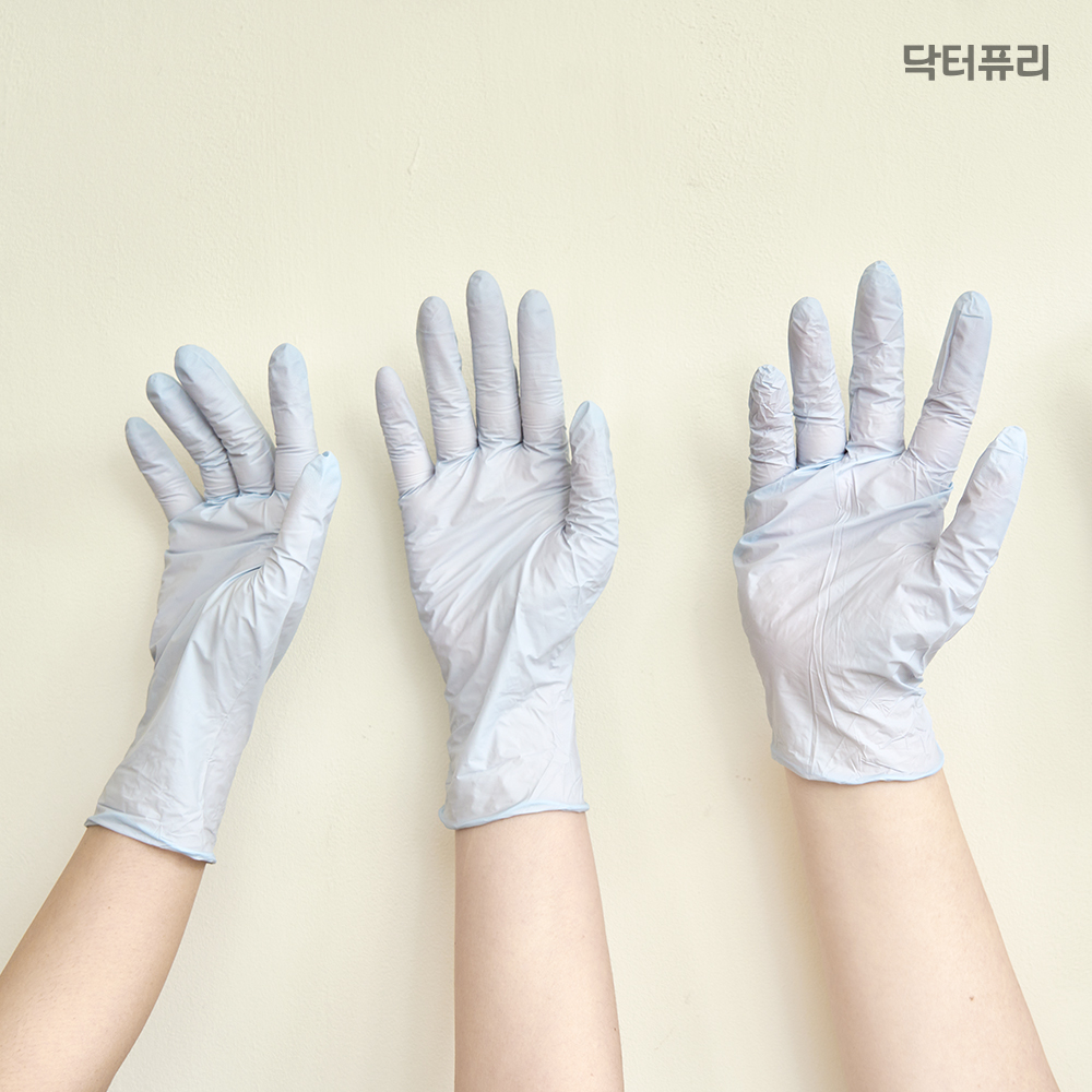 닥터퓨리 뽑아쓰는 오트밀 니트릴장갑 100매 식품용 3.2g 다운블루 귀리코팅 파우더프리 위생장갑