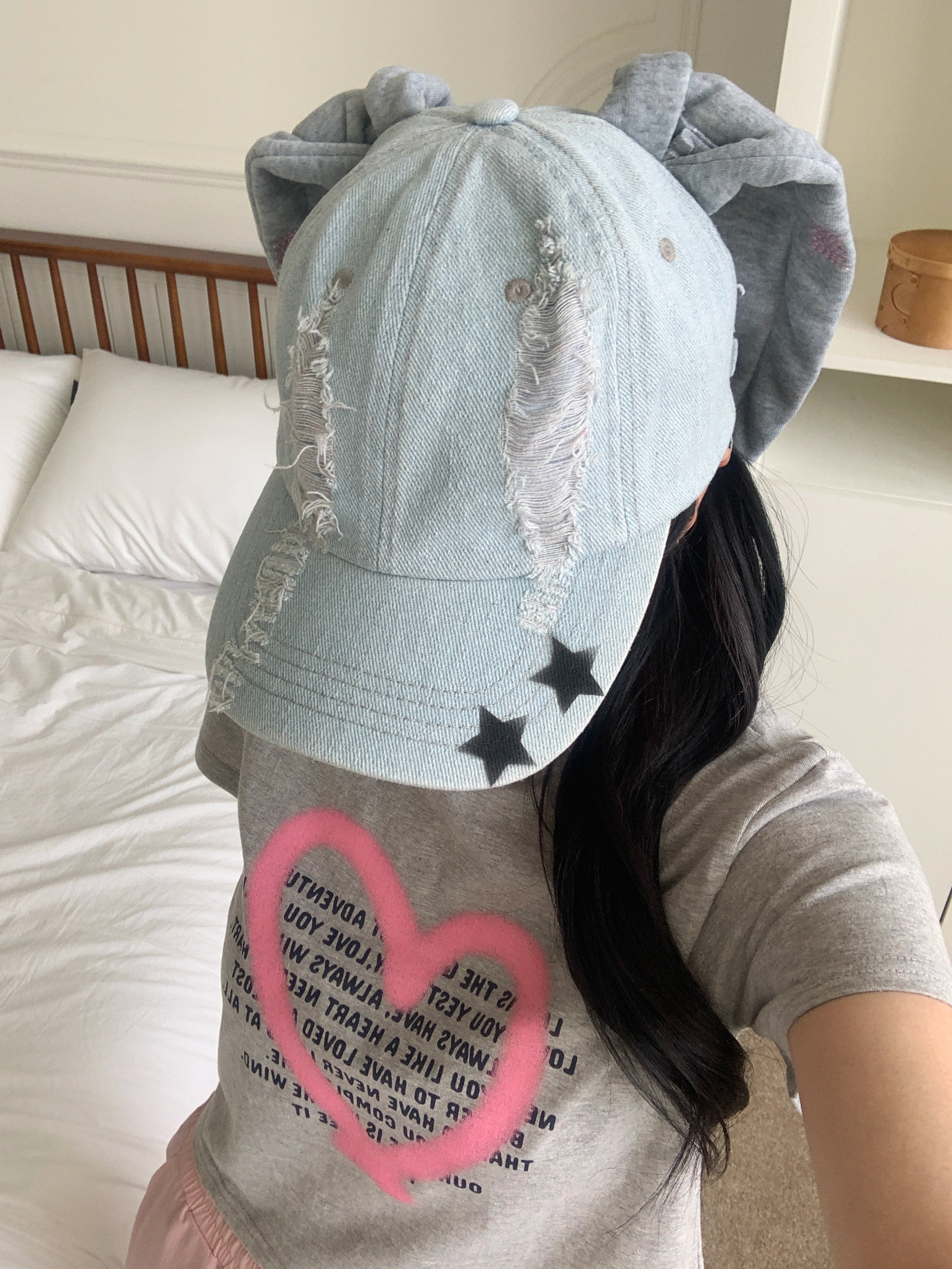 [아이돌st] 뉴진 토끼 그래픽 데일리 볼캡 토끼귀 댄스팀 데님 청 모자 상세 이미지 14