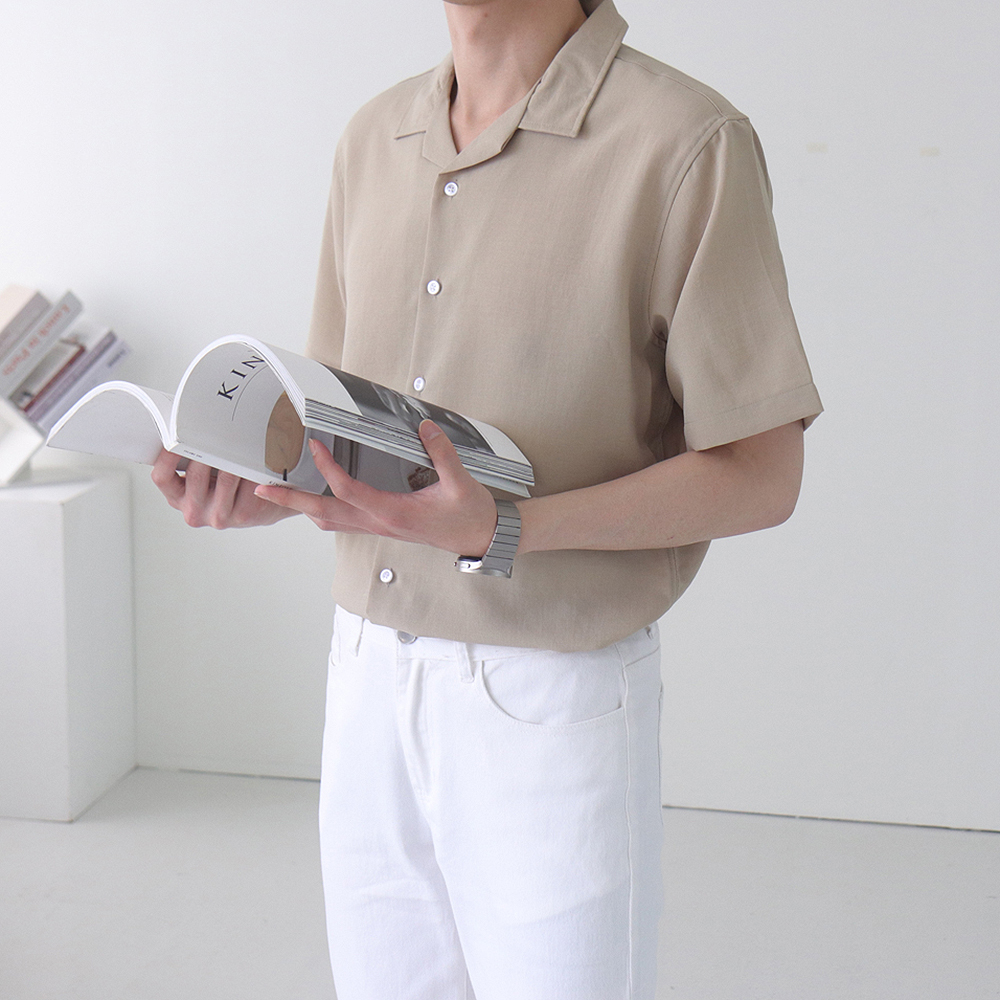 남자 셔츠 오버핏 오픈카라 린넨 여름 남방 남자반팔셔츠 - 상품 이미지