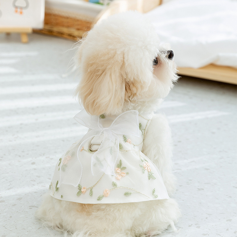 작은 강아지 봄여름 통기성 레이스와 꽃무늬 이중 레이어 공주 드레스 고양이 테디 중소형견 강아지옷 - 상세 이미지 3