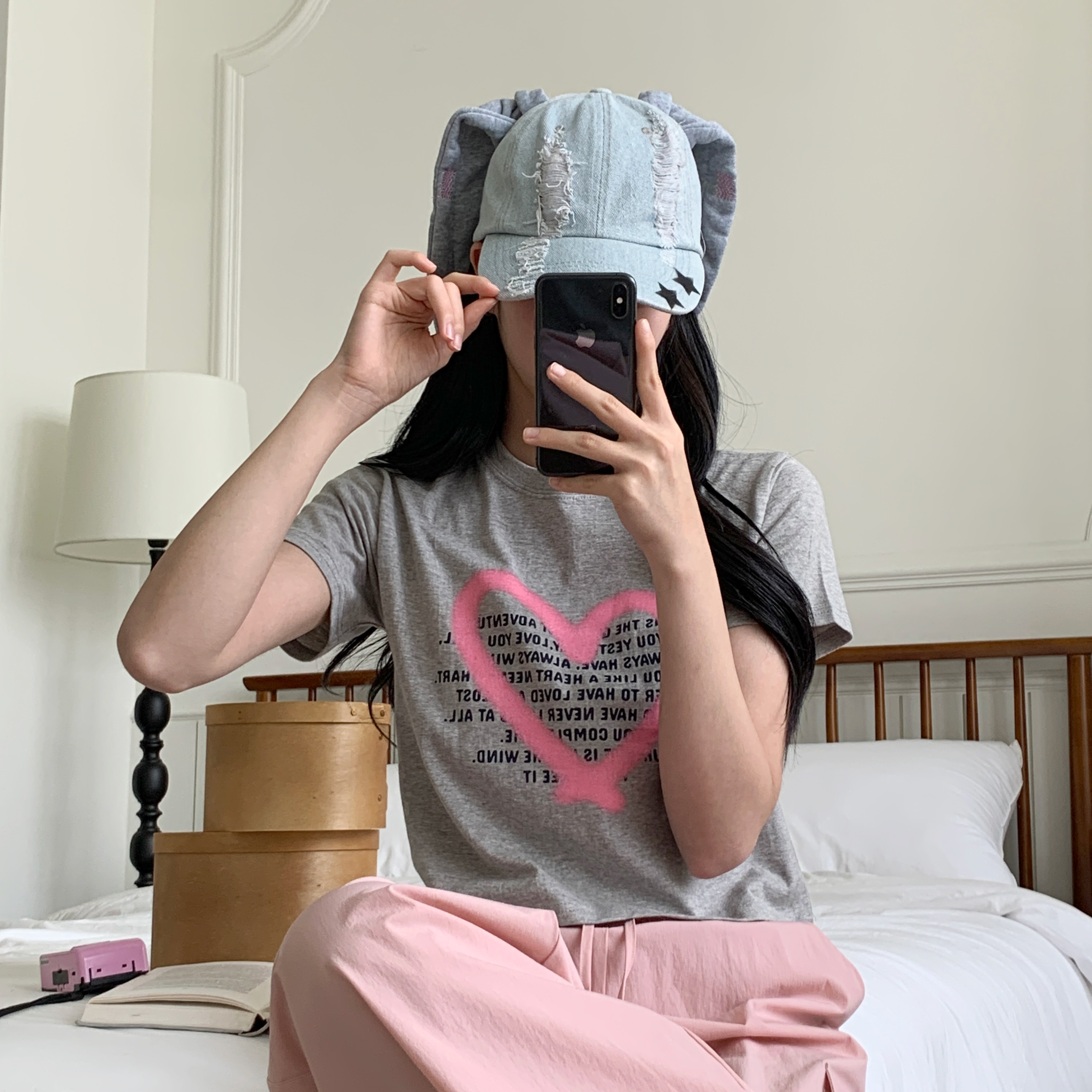 [아이돌st] 뉴진 토끼 그래픽 데일리 볼캡 토끼귀 댄스팀 데님 청 모자 상세 이미지 13