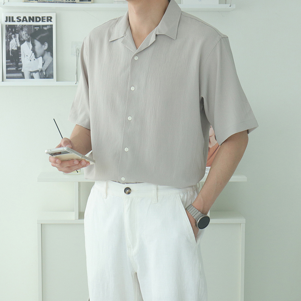 남자 반팔셔츠 오버핏 오픈카라 여름 남방 남자 셔츠