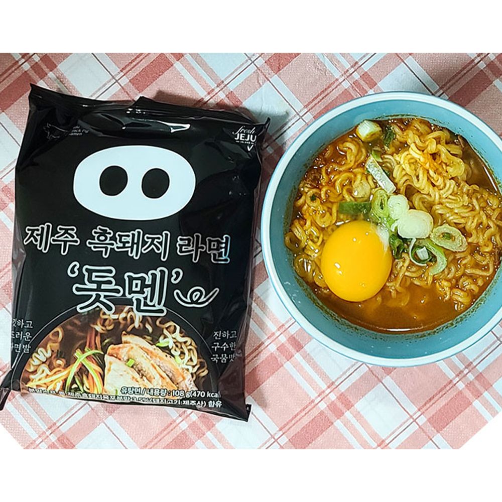 제주 흑돼지 돗멘 딱새우 딱멘 봉지라면 4개입 2종 야식 해물라면 여행 선물 기념품 : 해피제주랩