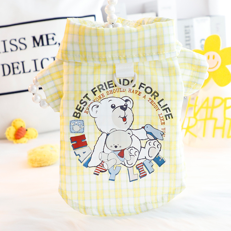 [2색] 강아지 옷 봄여름 얇은 고양이 귀여운 곰인형 프린트 셔츠 부드러운 코튼 소형견 테디베어 강아지옷