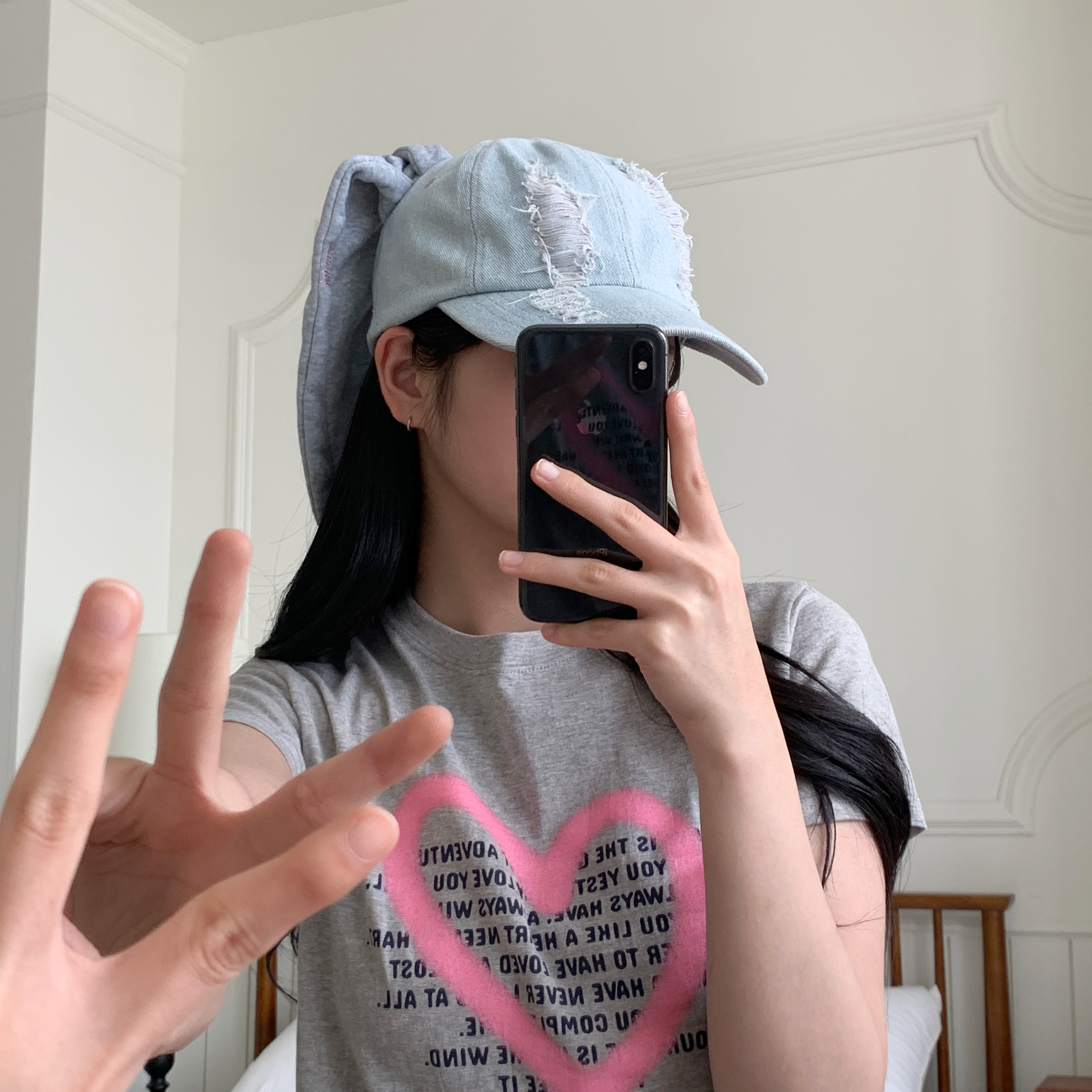 [아이돌st] 뉴진 토끼 그래픽 데일리 볼캡 토끼귀 댄스팀 데님 청 모자 상세 이미지 17