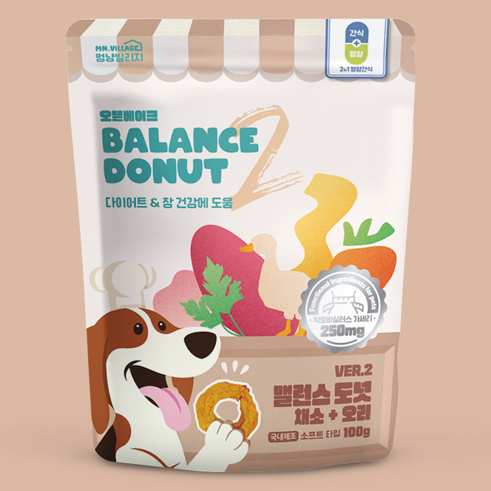 멍냥빌리지 강아지 가수분해 간식 저칼로리 밸런스도넛 채소 닭, 100g, 1개 - 상세 이미지 5