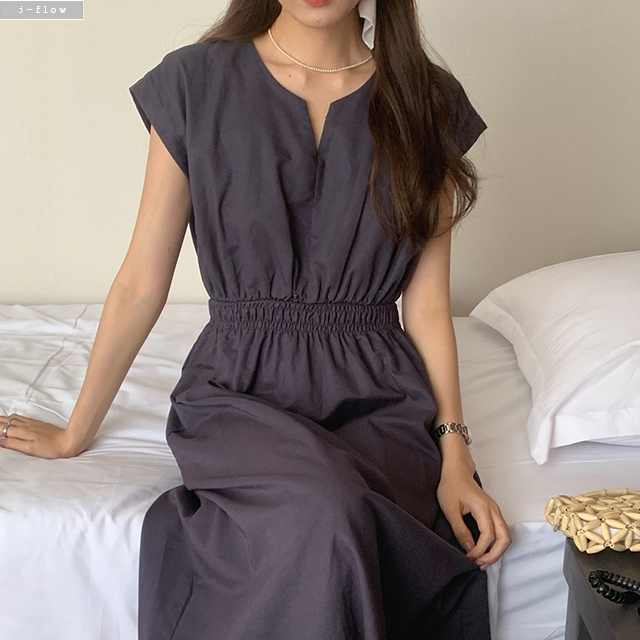 밤브 린넨 허리밴딩 가오리 맥시 롱 원피스 3col 여름 루즈핏 A라인 라운드 제이플로우 이미지 8