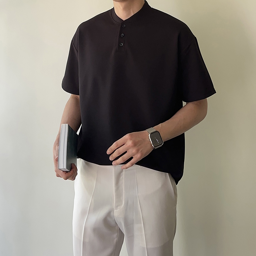 헨리넥 반팔 오버핏 차이나카라 비침없는 빅사이즈 남자 반팔티