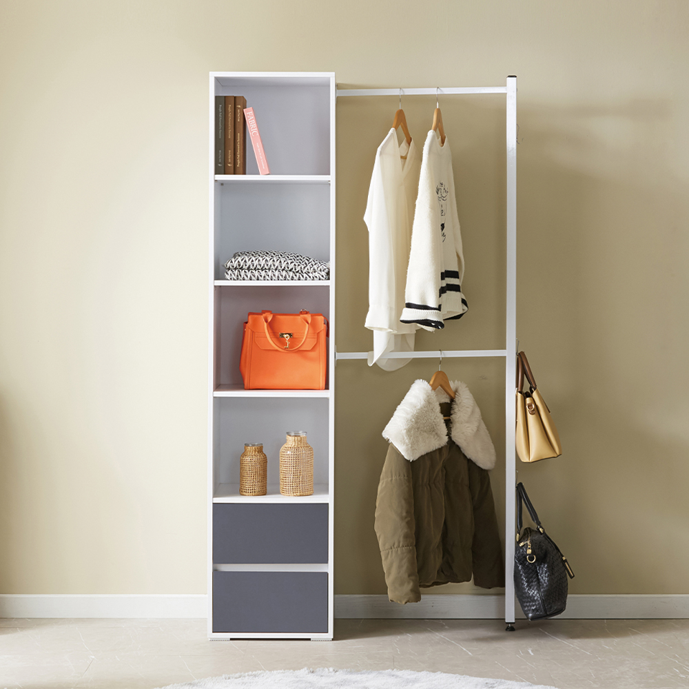 어스 드레스룸 원룸 철제 긴 2단 일자 스탠딩 옷가게 행거