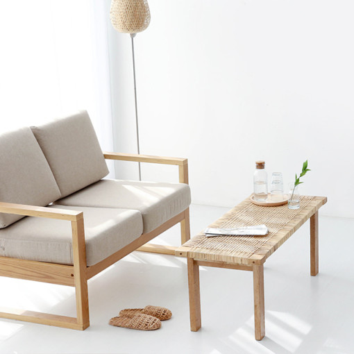 라탄 원목 거실 탁자 2인 좌식 커피 테이블 낮은 좌탁