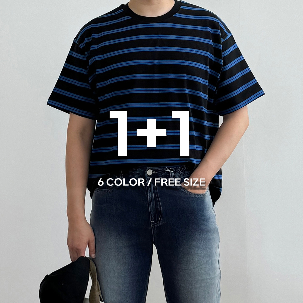 1+1 쿨티셔츠 남자스트라이프티 - 상품 이미지