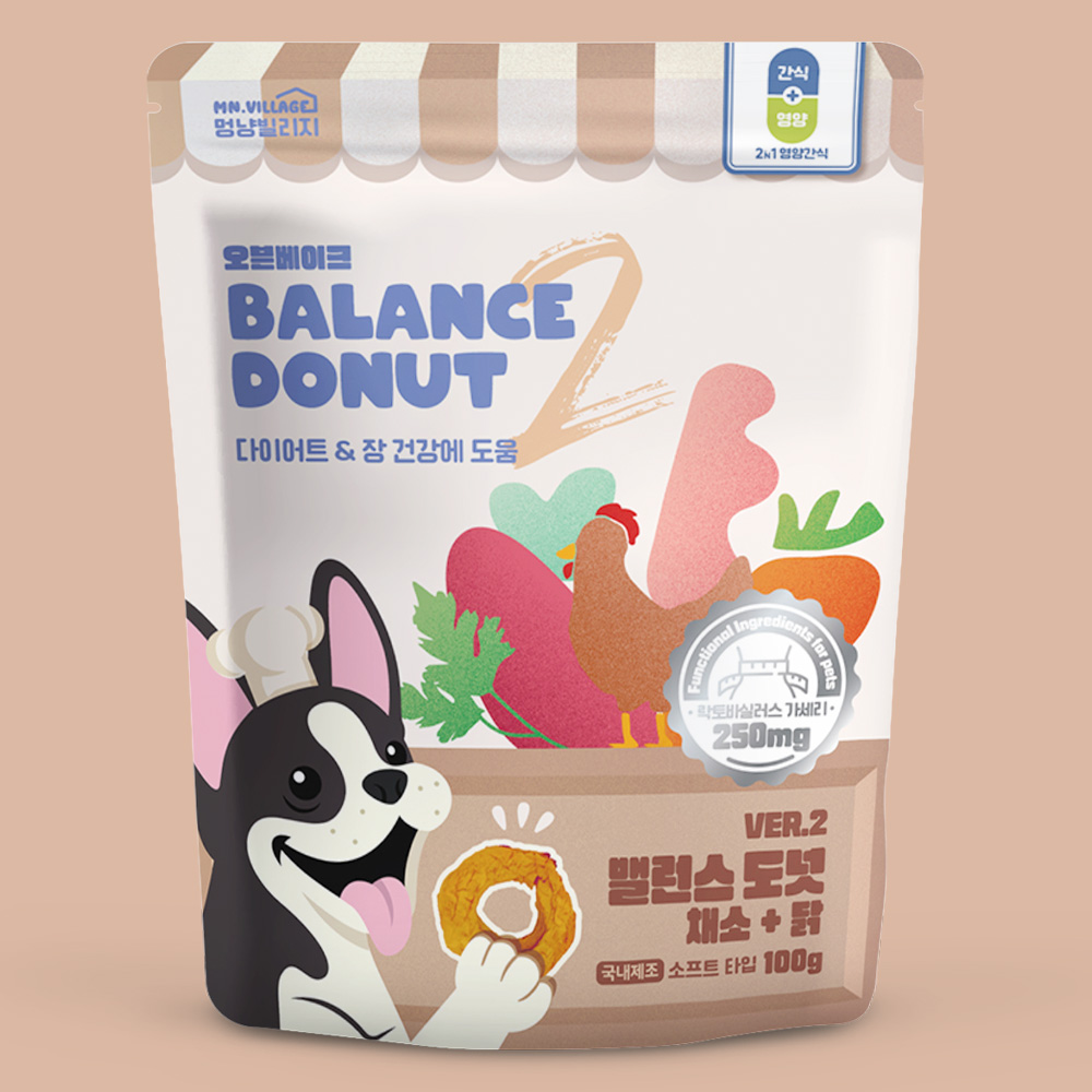 멍냥빌리지 강아지 가수분해 간식 저칼로리 밸런스도넛 채소 닭, 100g, 1개 - 상세 이미지 4