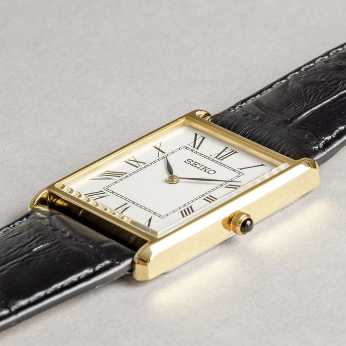 세이코 SEIKO 스퀘어 금장 화이트 세르띠에 남자 손목 가죽 밴드 시계 SWR052 - 상세 이미지 2