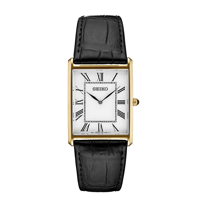 세이코 SEIKO 스퀘어 금장 화이트 세르띠에 남자 손목 가죽 밴드 시계 SWR052 - 메인 이미지