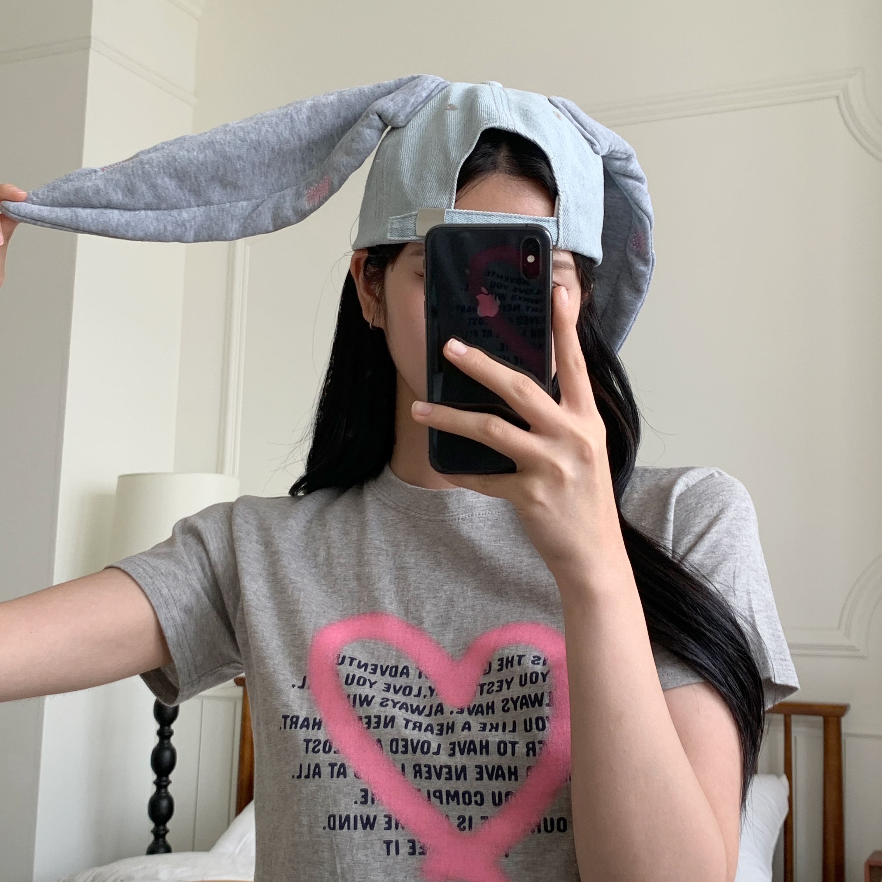[아이돌st] 뉴진 토끼 그래픽 데일리 볼캡 토끼귀 댄스팀 데님 청 모자 상세 이미지 11