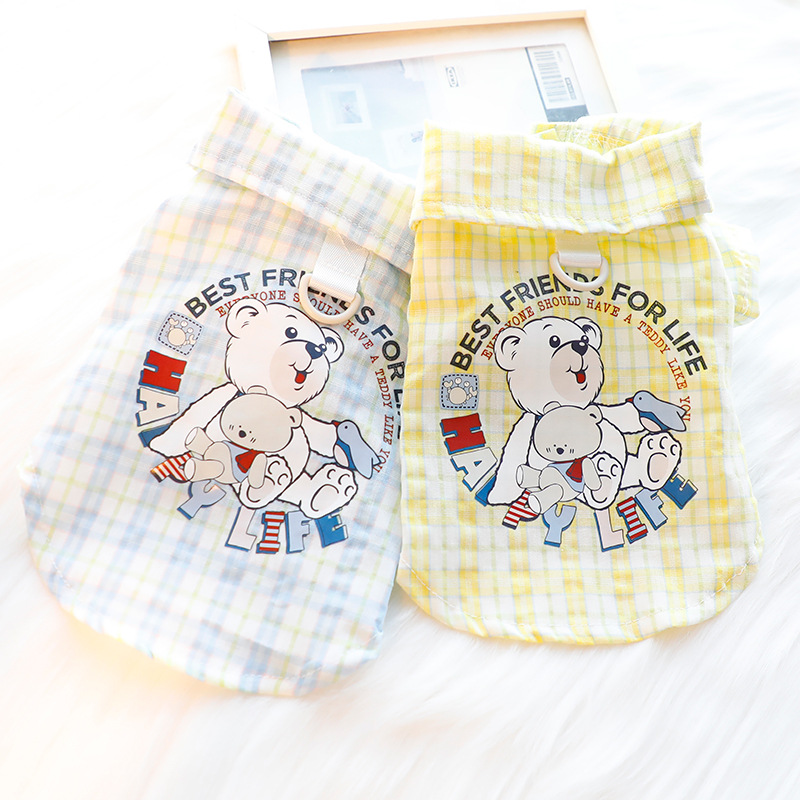 [2색] 강아지 옷 봄여름 얇은 고양이 귀여운 곰인형 프린트 셔츠 부드러운 코튼 소형견 테디베어 강아지옷