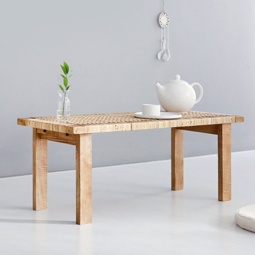 라탄 원목 거실 탁자 2인 좌식 커피 테이블 낮은 좌탁