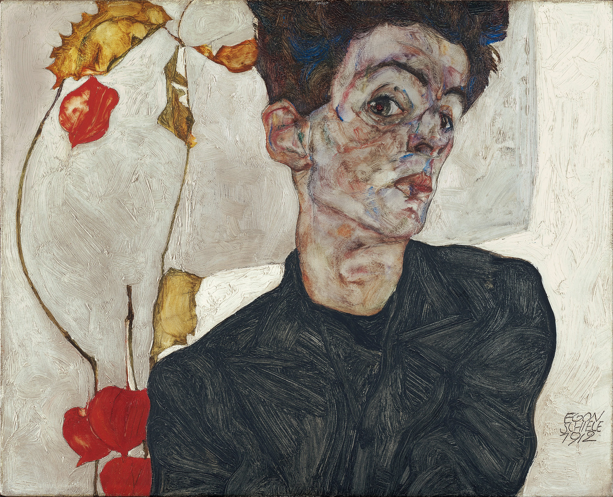 Self-Portrait with Chinese Lantern Plant 아트포스터 감성선물 쉴레 - 상품 이미지