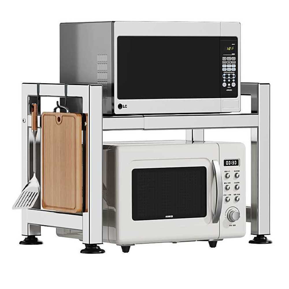 전자렌지 선반 렉장 에어프라이어 길이조절 수납장 고정형스테인리스53CM+도마 거치대 - 상품 이미지