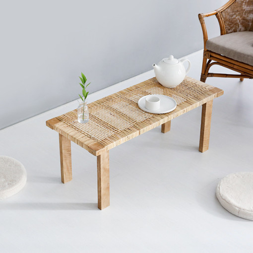 라탄 원목 거실 탁자 2인 좌식 커피 테이블 낮은 좌탁