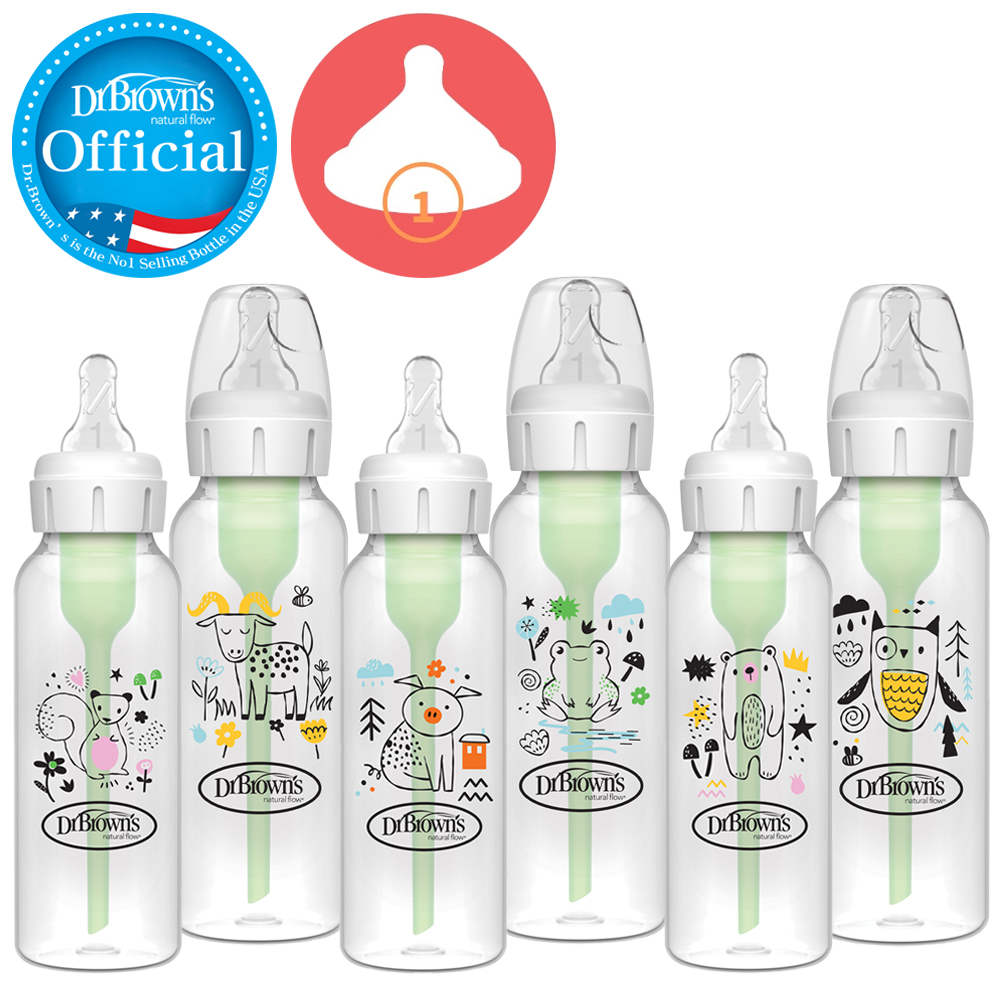 닥터브라운 오피셜 / PP 디자이너 젖병 내로우넥 250ml 2P, 1단계 젖꼭지포함 - 상품 이미지