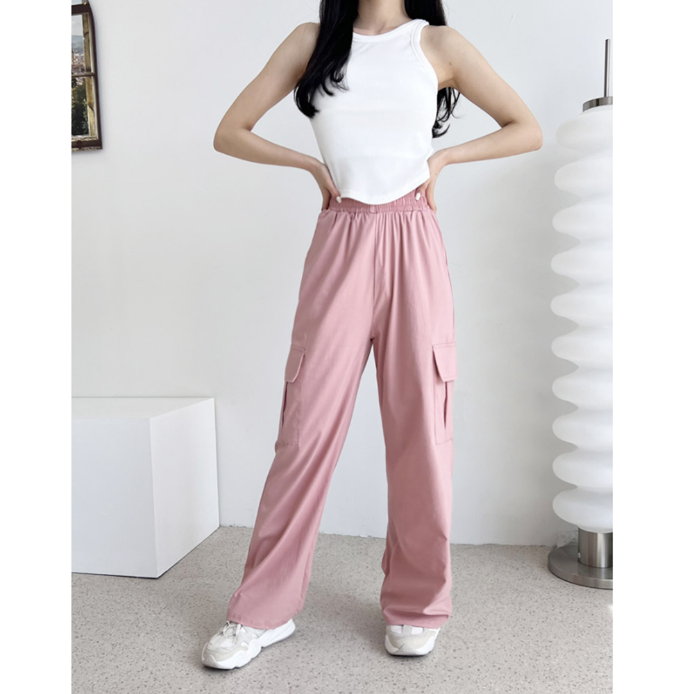 냉장고카고바지 여성 여름 냉감 쿨링 바스락 와이드 카고팬츠 - 상세 이미지 4