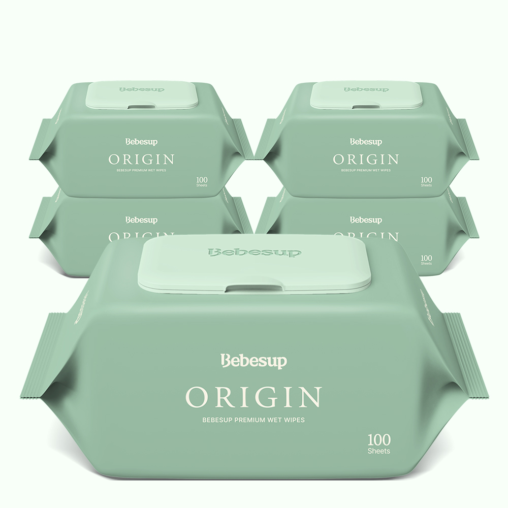 베베숲 오리진 캡형 대용량 엠보싱 아기물티슈 100매, 5개