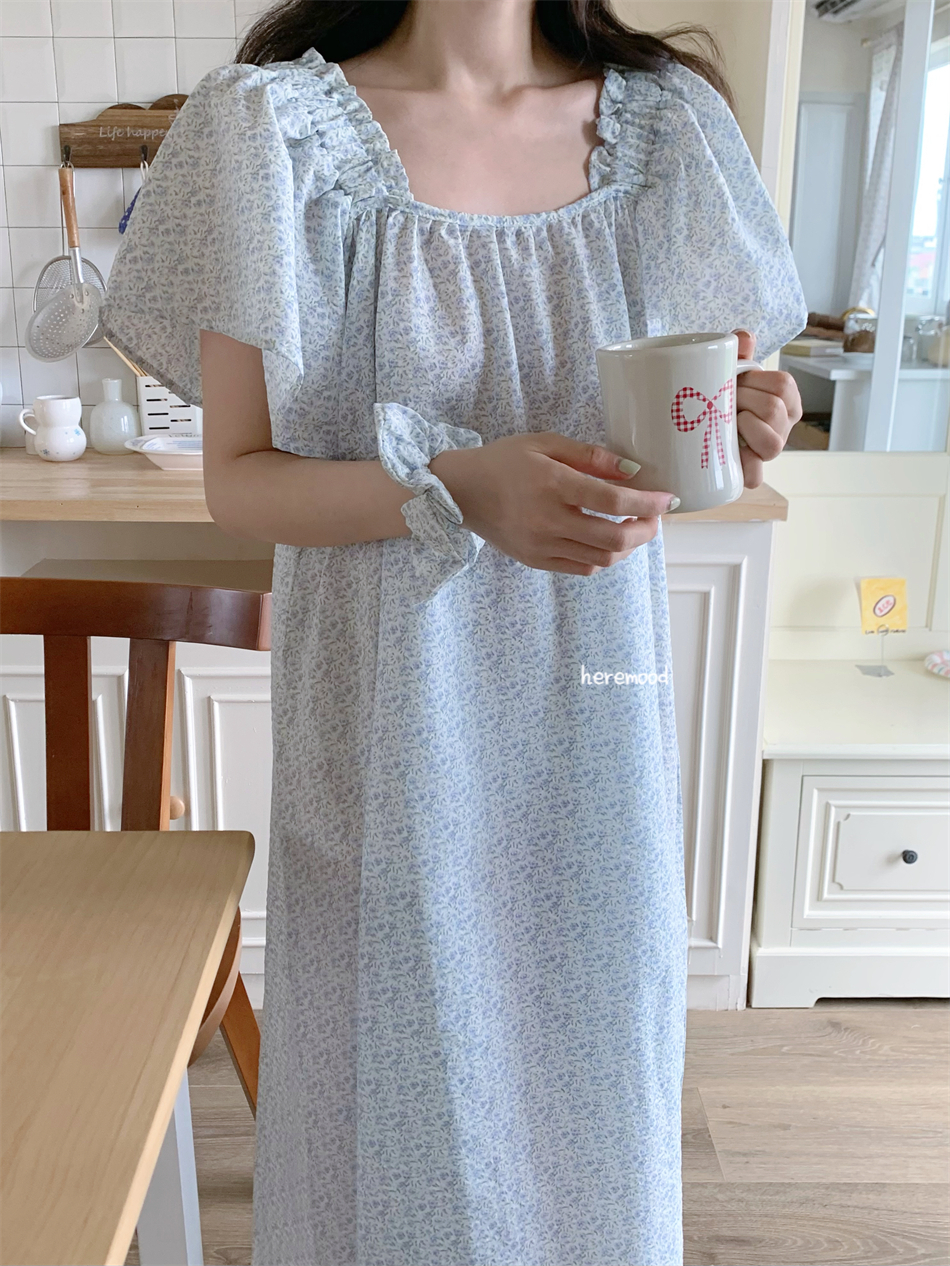 라올 플라워 반팔 원피스 잠옷 파자마 (2colors) 상세 이미지 16