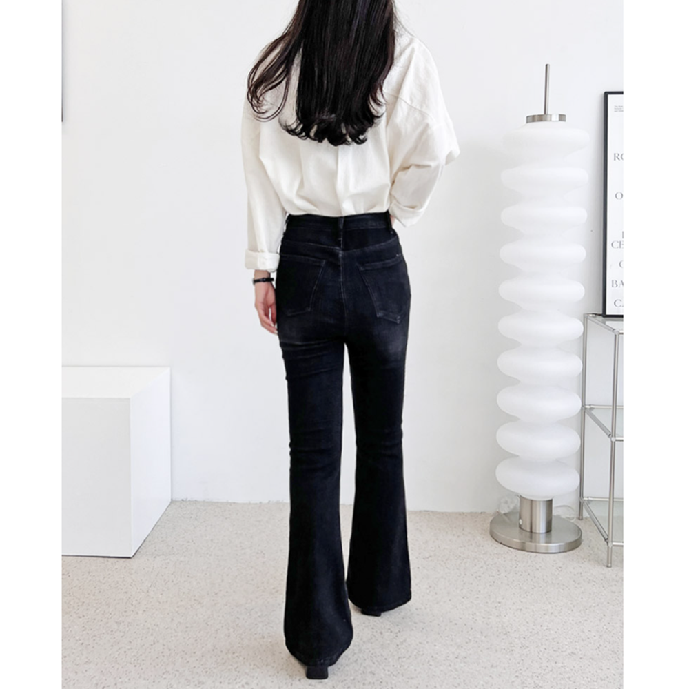 흑청부츠컷 여성 하이웨스트 블랙진 스판 데님팬츠 나팔바지 - 상세 이미지 4