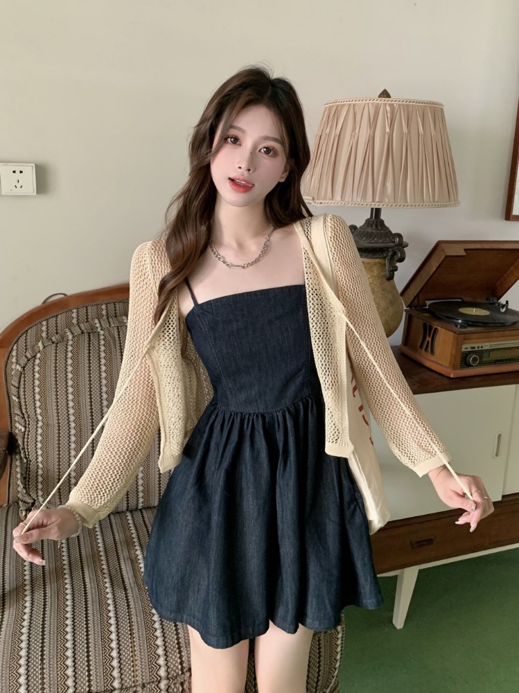 뷔스티에 나시 데님원피스 미니 플레어 흑청 빅사이즈 여친룩 데이트 - 상세 이미지 2